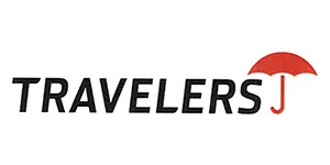 Travelers logo with a red umbrella.